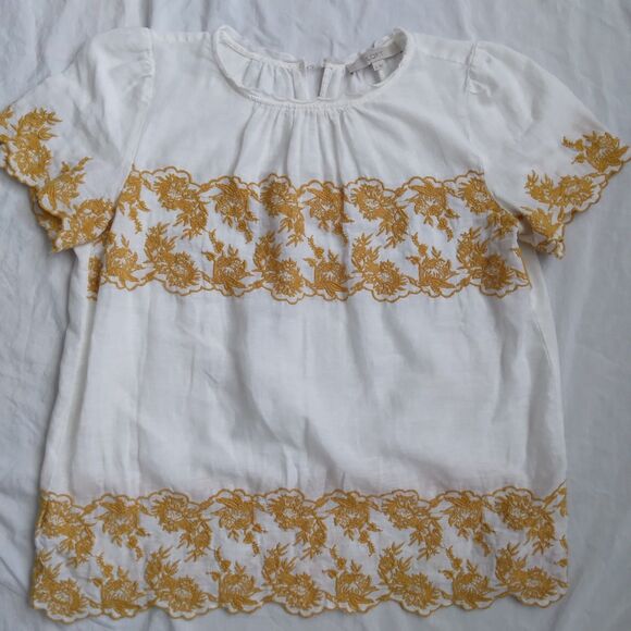 Ann Taylor Loft Blouse Linen Blend Embroided Peasant Boho Women's Size M - Picture 2 of 12